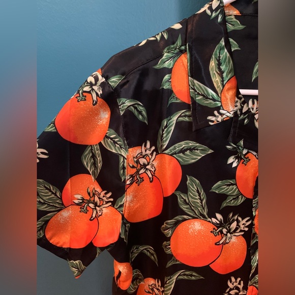 Orange Print Short Sleeve Button Up - Picture 3 of 5